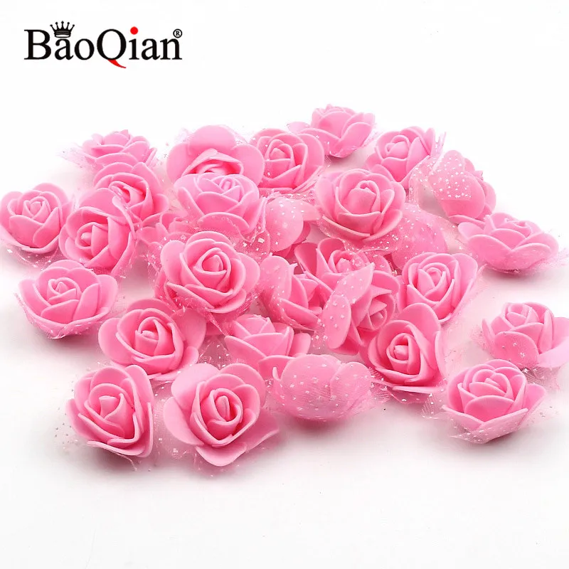 Pink 3,5 см 50 шт Мини ПЭ пена Роза бутоны искусственных цветов для домашний сад DIY помпон венки Свадебный декор поддельные цветы - Цвет: Pink