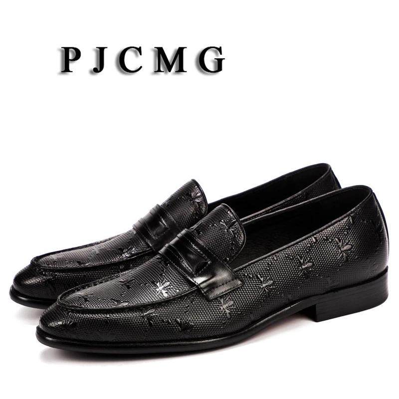 

PJCMG Oxford Shoes Red/ Black Business Dress Genuine Leather Pointed Toe Slip-On Wedding Casual Flat Patent Oxford Men Shoes