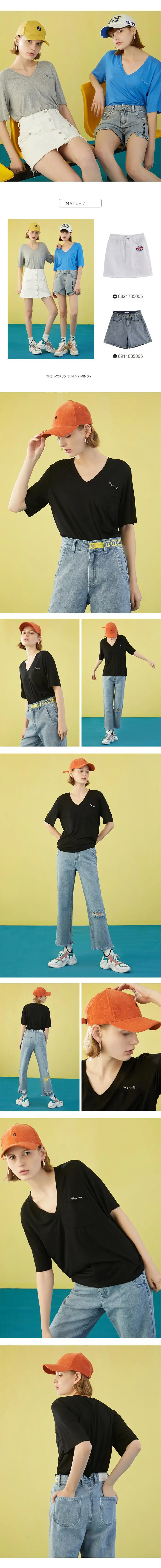 Toyouth, женская летняя футболка, повседневная, v-образный вырез, воротник свободный, сплошной цвет, короткий рукав, рубашка для женщин, с буквенным принтом, хлопковые топы