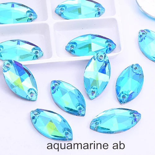 aquamarine ab 7x15 мм 9x18 мм AB цвета конский глаз пришить Камень Flatback Navette из хрустального стекла для пошива Стразы для свадебного платья F0106 - Цвет: aquamarine ab
