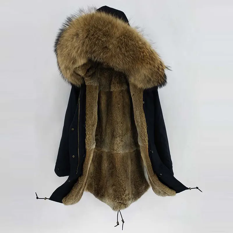 black long Новинка, мужская зимняя куртка, длинная парка, пальто с натуральным мехом, меховая подкладка, большой бренд, Толстая куртка с воротником из меха енота, теплая верхняя одежда - Цвет: black long
