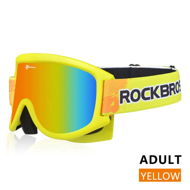 adult yellow ROCKBROS лыжные очки, снежные двухслойные очки для сноубординга, противотуманные лыжные очки, ТПУ оправа, UV400, большие очки для мужчин и женщин - Цвет: adult yellow
