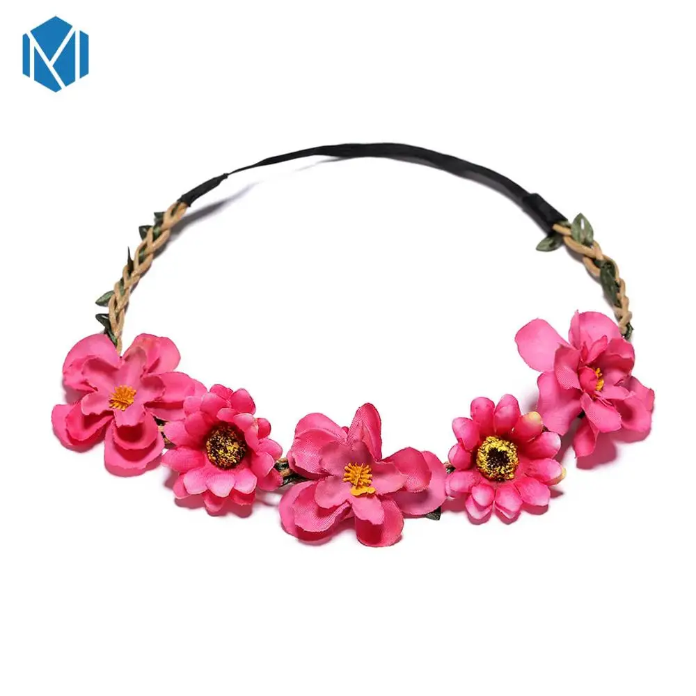rose red Новогодняя Цветочная корона, модная повязка на голову с цветами для девочек, аксессуары для волос, вечерние, стильные, diademas para mujer - Цвет: rose red