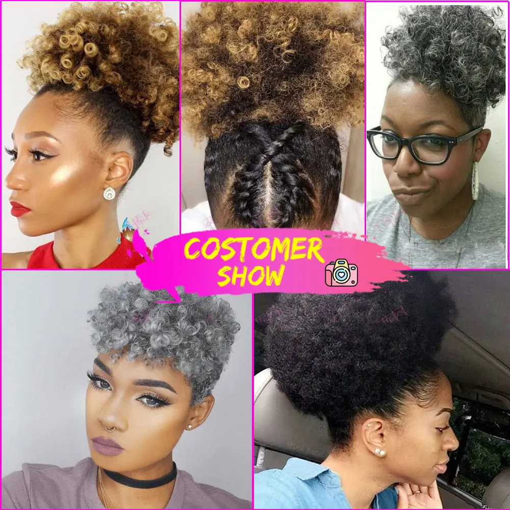 Synthetic Hair Chignon Buns Short afro puff ponytail Chignon Hairpiece Kinky Curly Wrap fake ponytail With drawstring And Clip
