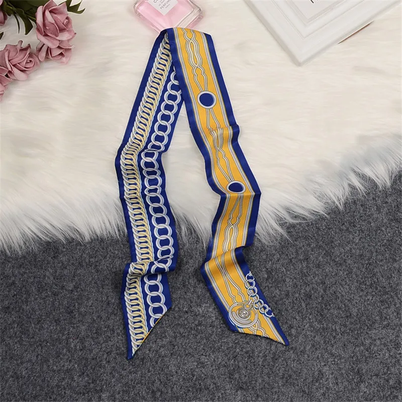 Новый горячий тонкий шарф с цепочкой дизайн печати Шелковый женская сумка ленты