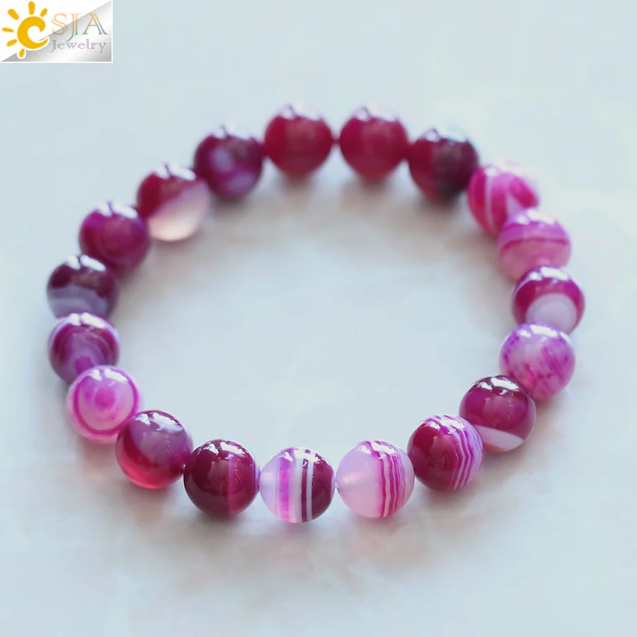 Женский растягивающийся браслет CSJA 10 мм розово красный цвет круглые бусины в