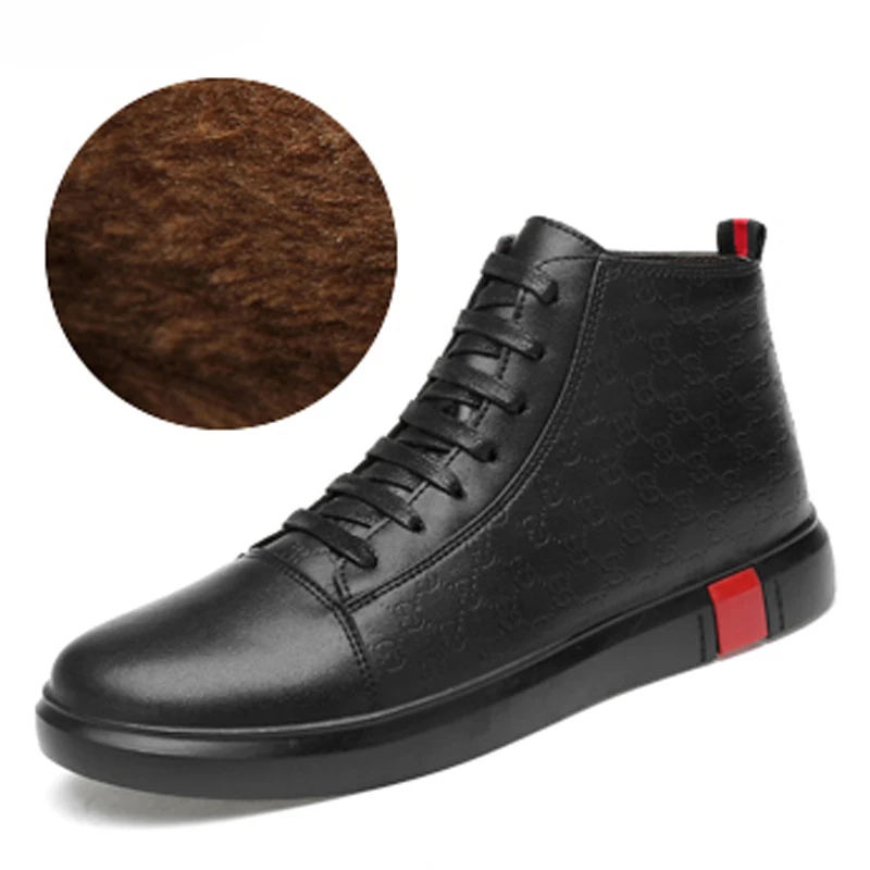 Black Fur ZIMNIE/большой размер 46; модные водонепроницаемые кожаные ботинки; модная обувь на плоской подошве; мужские ботинки черного цвета; синие резиновые ботильоны на шнуровке; Botas - Цвет: Black Fur