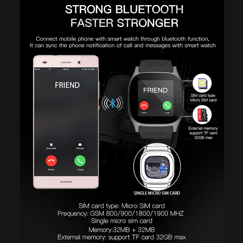 Мужские Смарт часы T8 с поддержкой Sim карты TF Bluetooth наушники камера наручные для IOS