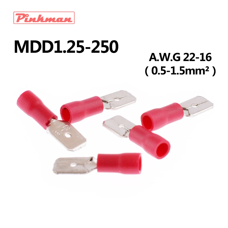 MDD1.25-250 MDD1-250 мужской изолированный Электрический обжимной терминал разъемы для 0,5-мм2 AWG 22-16 кабель провода подключения