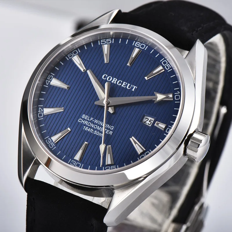 Мужские автоматические часы Corgeut 41 мм с синим циферблатом сапфировое стекло
