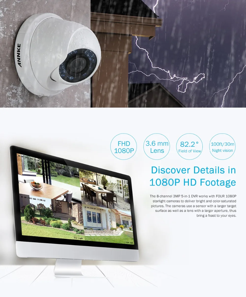 ANNKE FHD 3MP HDMI 8CH система видеонаблюдения DVR комплект 4 шт 1080P сверхпрочная IP66 Всепогодная камера безопасности домашний комплект видеонаблюдения
