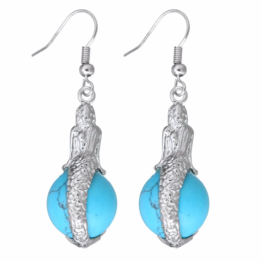 YYW европейские романтические серьги амулет Русалка из натурального камня