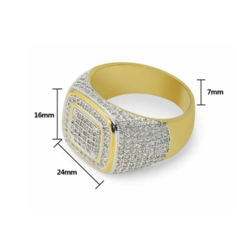 Хип-хоп Стразы Iced Out Bling квадратное кольцо Роскошный Золотой цвет микро Pave CZ кольца для мужчин свадебные ювелирные изделия подарок L5N942
