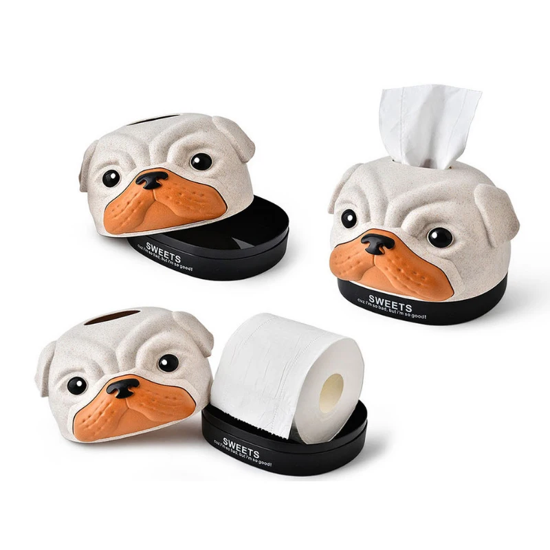 Cartoon Dog Tissue Box Wheat Straw Plastic The Three Color Creative Paper Towel Collection | Дом и сад