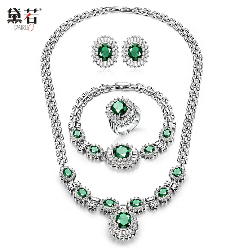 Dai if new defibrase posture luxury index finger ring short necklace bracelet earring ensembles are green crystal | Украшения и