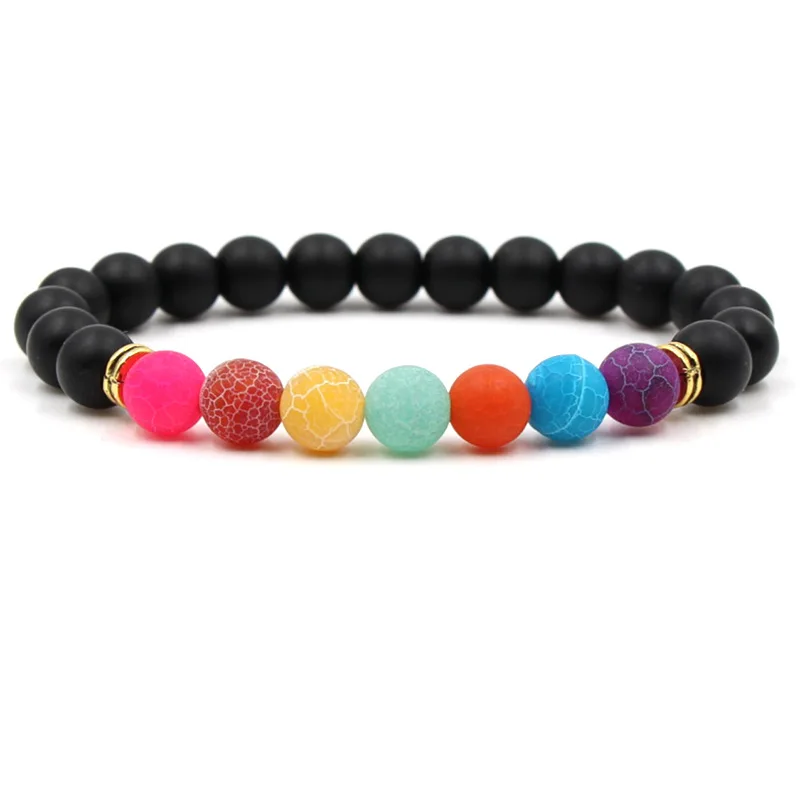2018 new natural stone weathered carnelian colorful chakra yoga elastic Bracelet For Women man AL-XD45 | Украшения и аксессуары