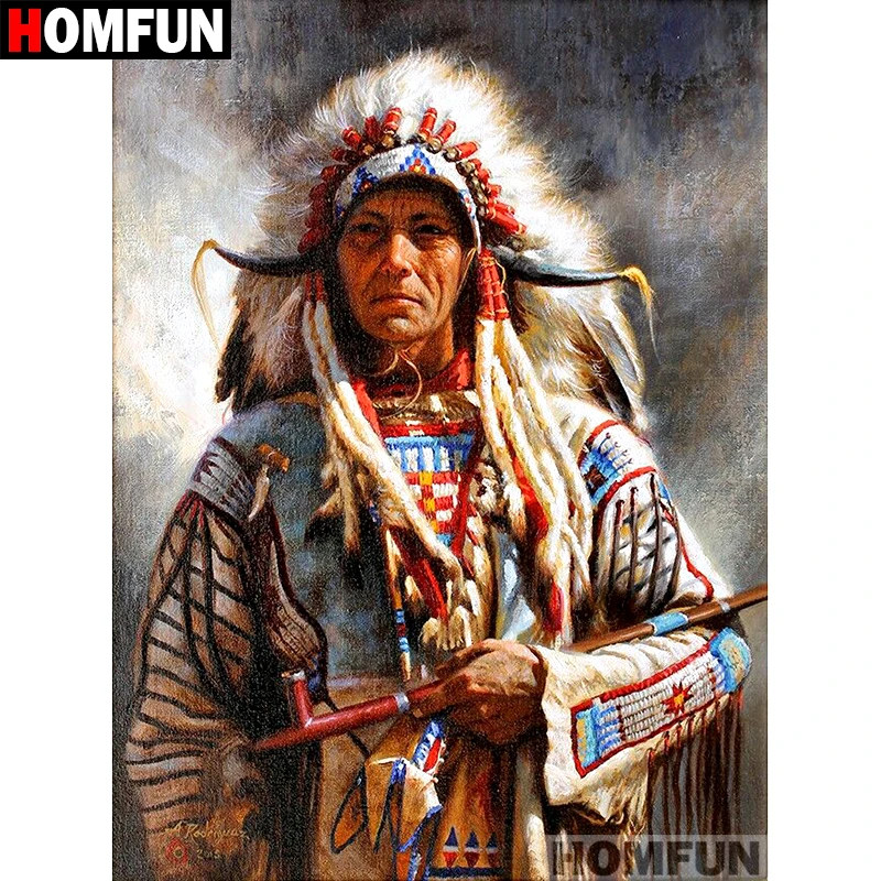 HOMFUN Набор для алмазной вышивки Индеец перья картина с квадратными/круглыми