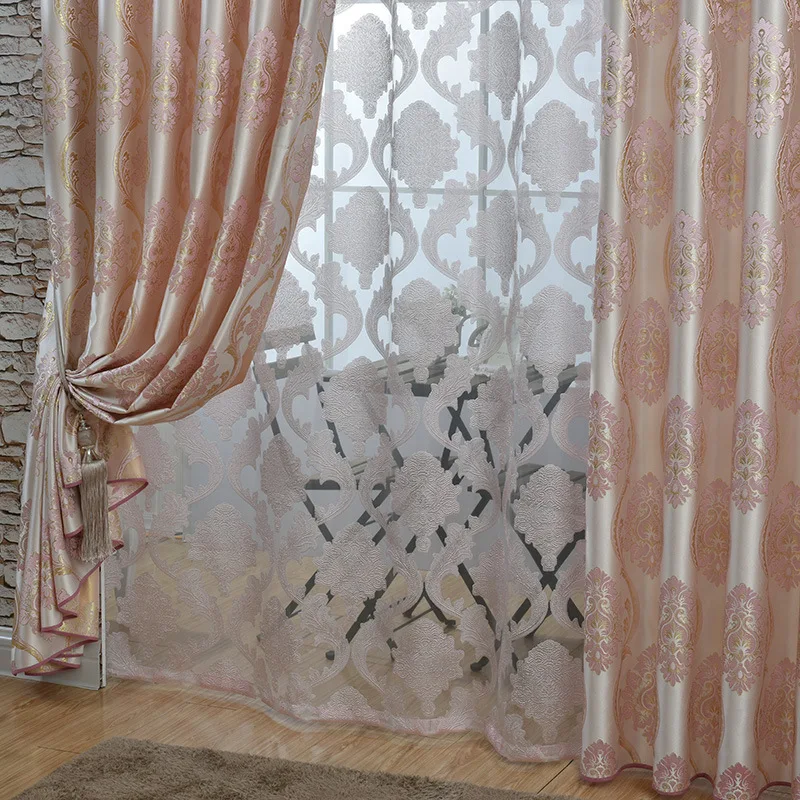 Popangel, полиэстер, европейский стиль, золотистые жаккардовые затемненные занавески на окна для гостиной, новая мода, занавески для спальни, Индивидуальные