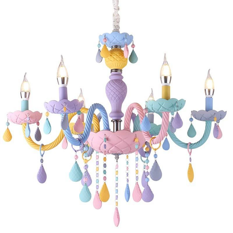 American Style Macarons LED Chandelier Light Kids Room Glass Metal Light Colorful Glass Lampshade 3W Warm White E14 Led Bulb