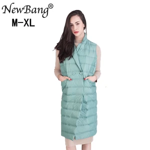NewBang Женский Длинный жилет ульсветильник пуховик без рукавов отложной воротник Куртка однобортный теплый костюм жилет для женщин
