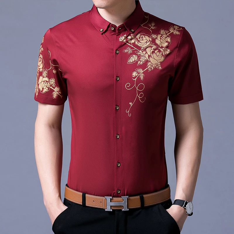 Мужская Цветочная рубашка с коротким рукавом летняя модная дешевая цветочным