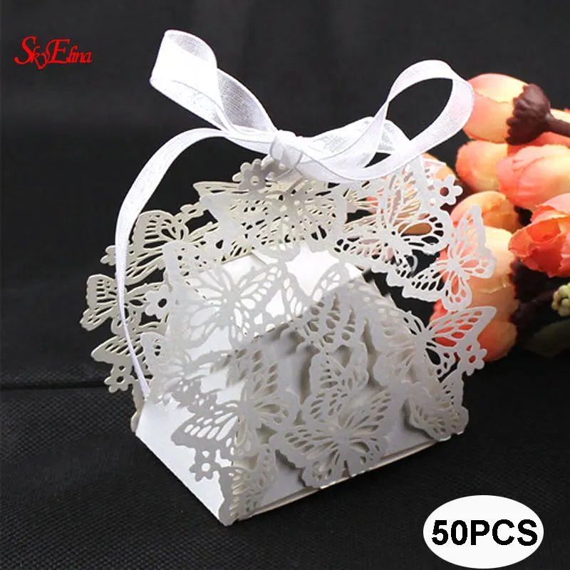 50 шт./лот Свадебная коробка для конфет романтический Подарочный пакет с бабочкой