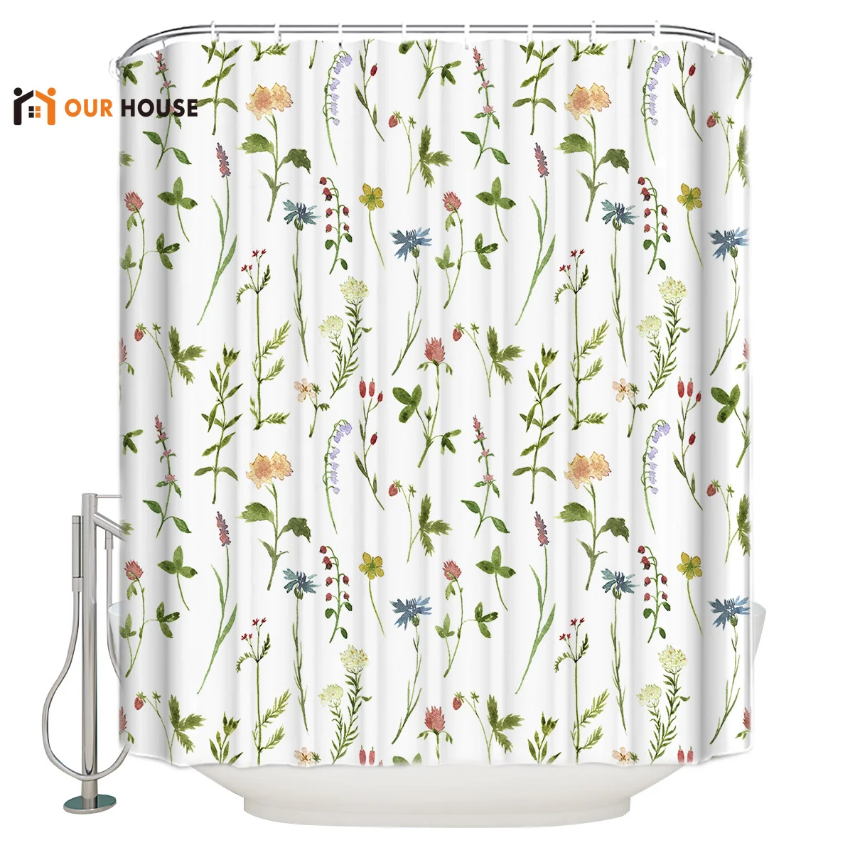 OURHouse Flower Garden Pattern Shower Curtain Bathroom Liner Sets Childrens Floral Modern Rings Girls Funny Cloth Hooks Mens
