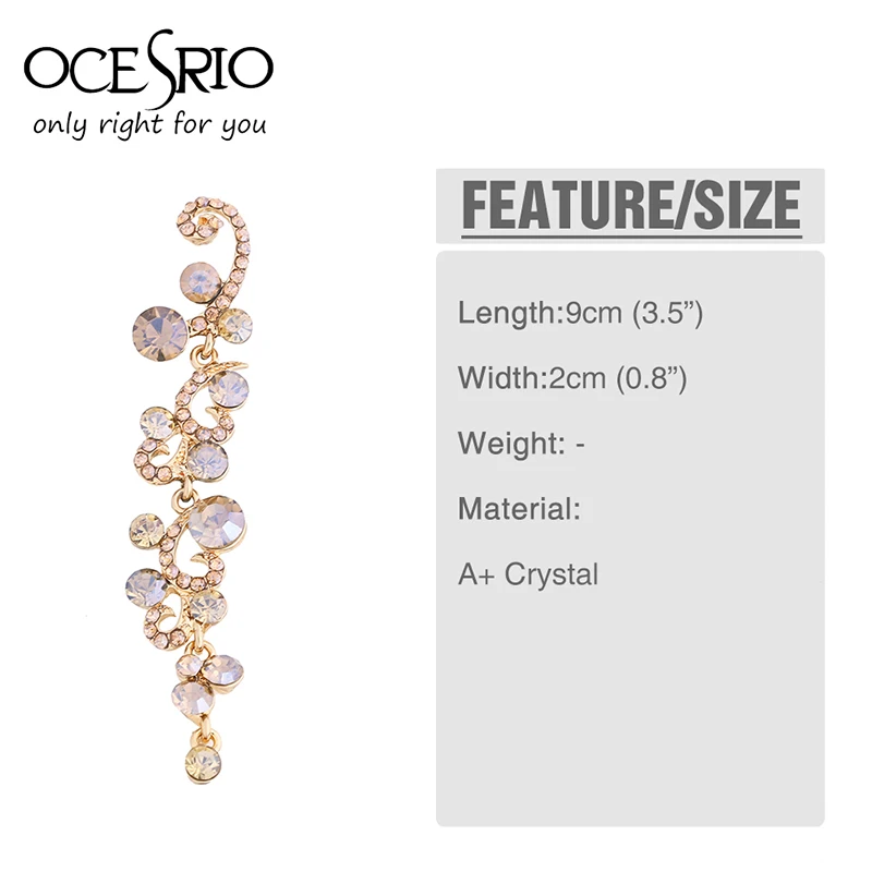 OCESRIO новые серьги с австрийскими кристаллами в виде листиков камнями длинные