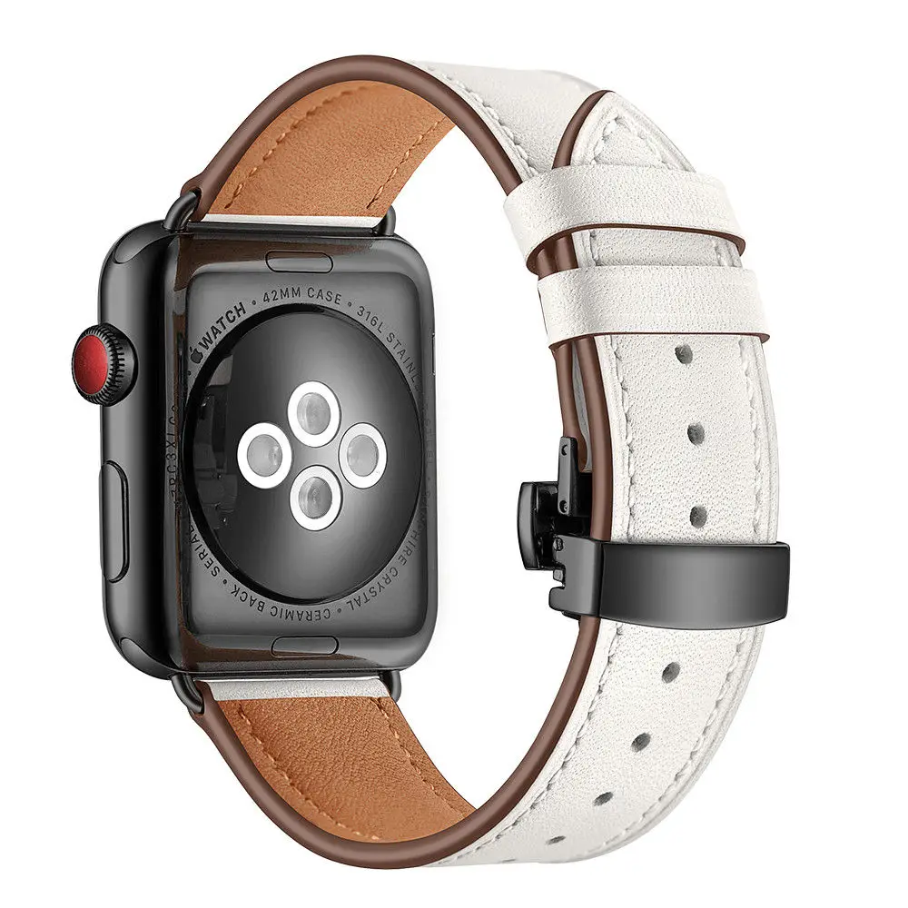 Мужской/женский ремешок из натуральной кожи для Apple Watch Band 42/38/44/40 мм Высококачественный браслет с застежкой-бабочкой серии 5 4 3 2 1