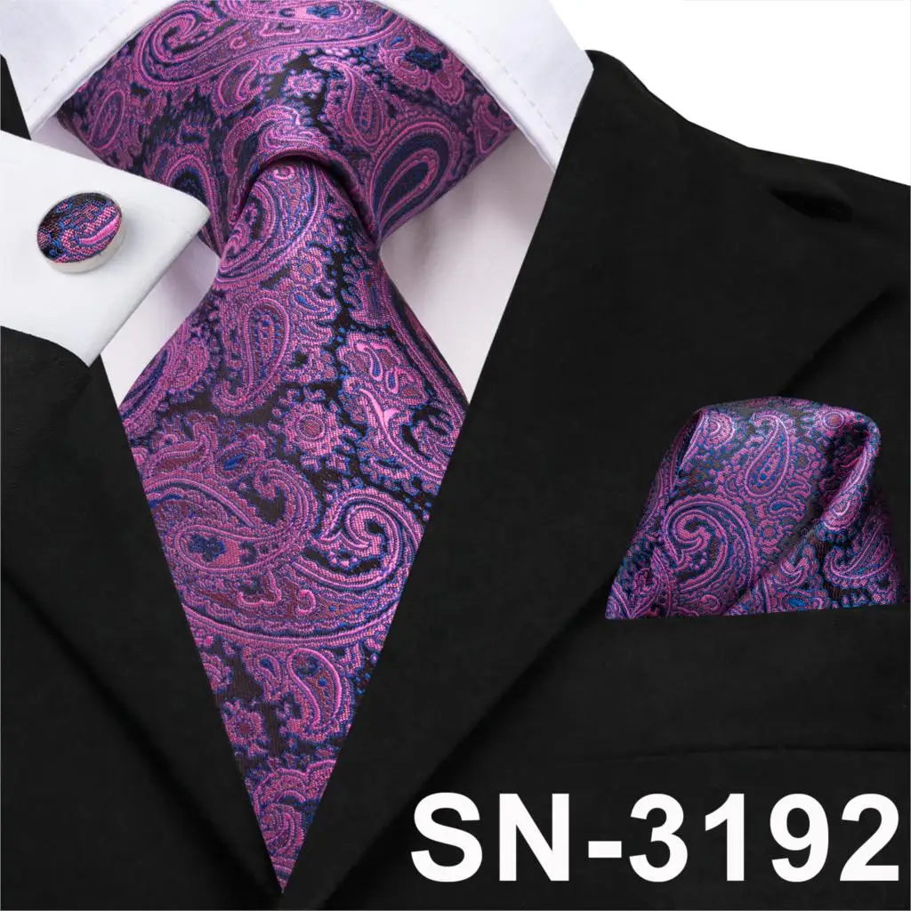 SN-3192 SN-3191, мужской галстук, набор, Галстук Пейсли, голубой, фиолетовый, желтый, шелковые галстуки для мужчин, тканый платок, запонки, Подарочный галстук, официальный - Цвет: SN-3192