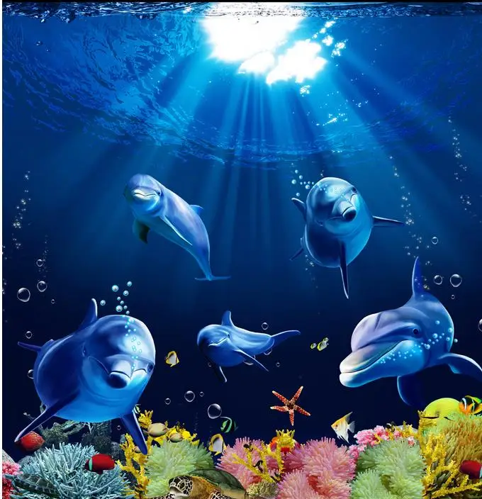 Современная Настенная 3d наклейка на пол красивый Дельфин подводный мир 3D ванная