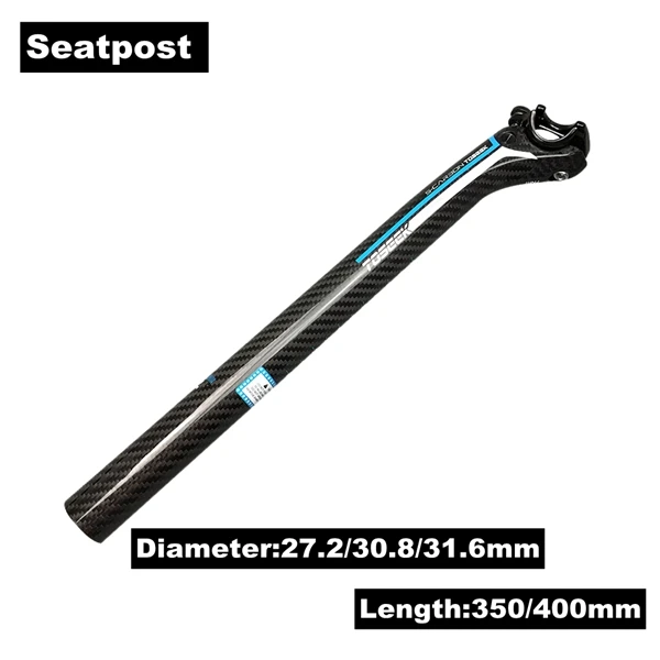 Seatpost TOSEEK синий 3K углеродного волокна гоночный велосипед комплекты для руля MTB горизонтальный/однообразный выносной руль подседельный штырь назад 20 градусов - Цвет: Seatpost