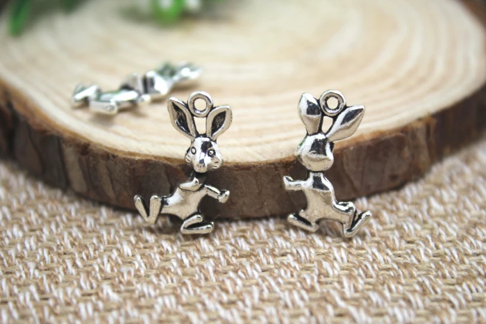 20 шт. искусственная кожа античное серебро винтажные Подвески с 3D кроликами и 19x12