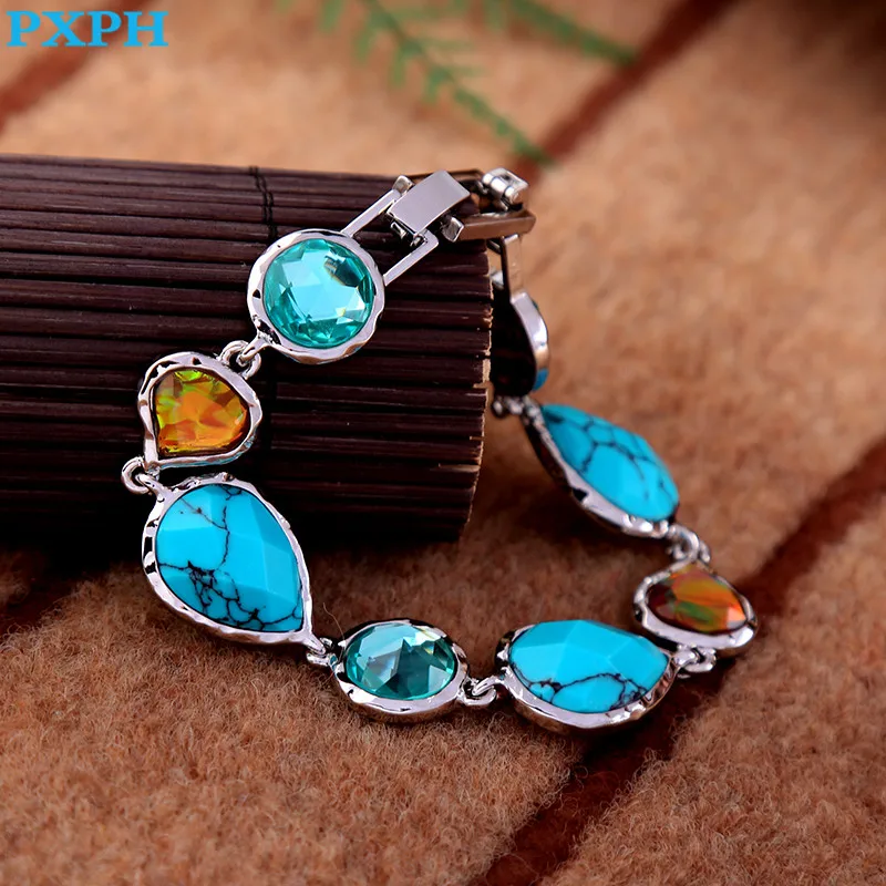 Роскошные ретро капли воды синий камень браслет для Для женщин B451|bracelets for|crystal