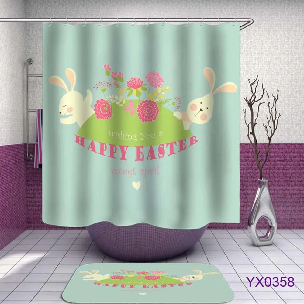 Easter Shower Curtain Rabbit Bear Chick Sun Cloud Bathroom Waterproof Hedgehog Goat Bath For The Animal | Дом и сад