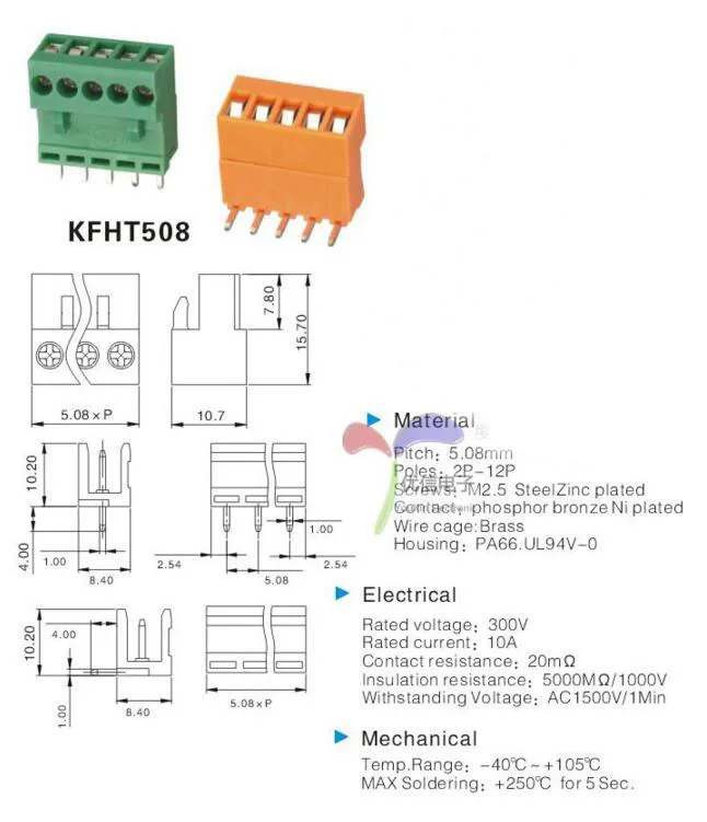 10 шт./лот HT5.08 2 P/3 P/4 P/5 P/8 P подключаемый через отверстие клеммный блок PCB разъем 5,08 мм шаг для 14-26AWG 300 В 10A
