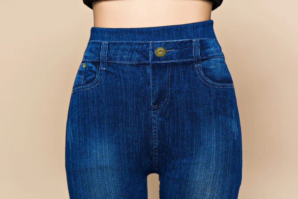 Модные тонкие женские леггинсы из искусственной лосины джинсовой ткани