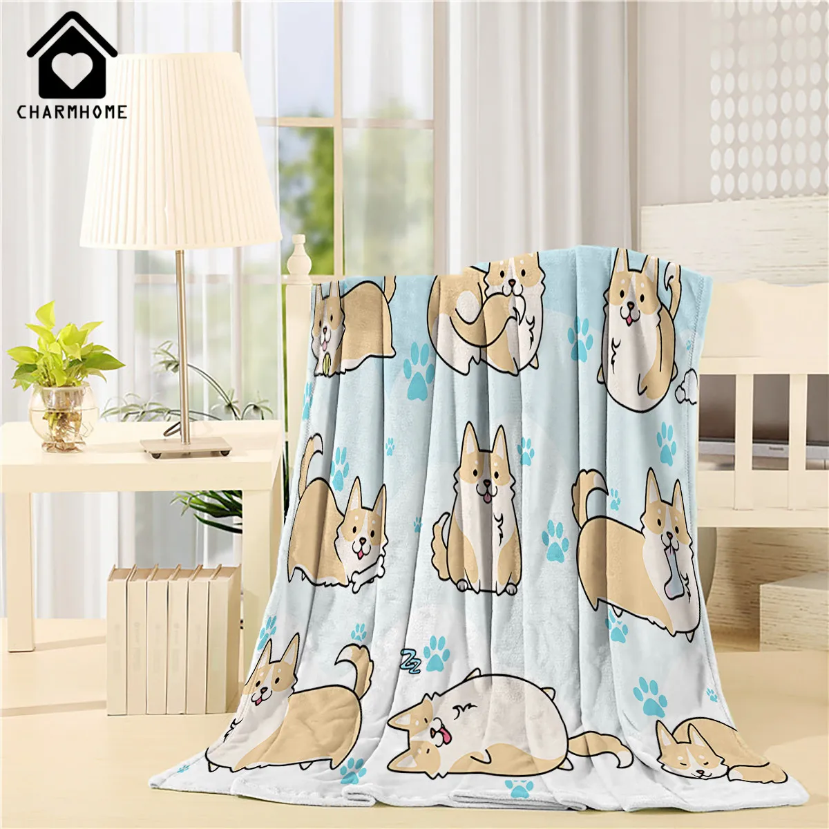 Модное одеяло CHARMHOME с милыми собаками корги Фланелевое Флисовое изображением