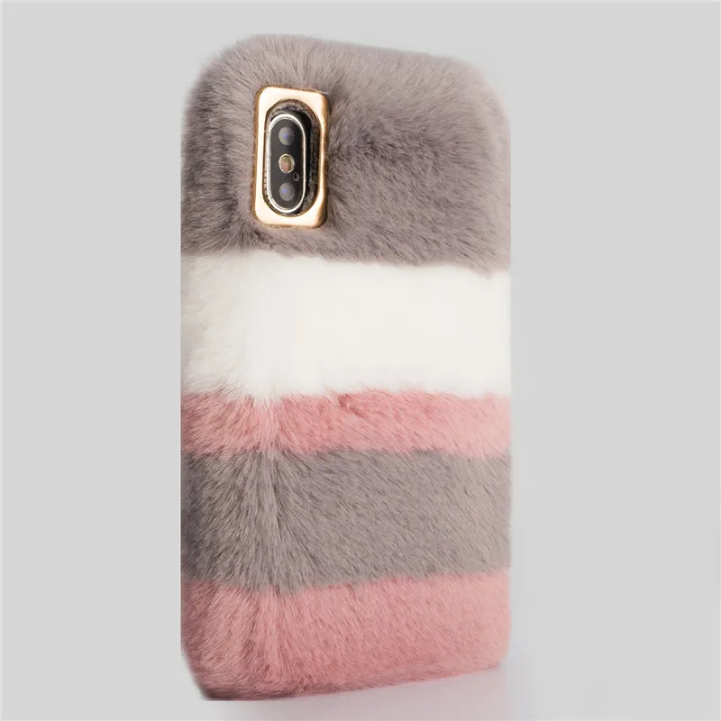 Милый пушистый кролик Мех волос теплый чехол для iPhone X Xr Xs Max 7 8 6 6s Plus мороженое