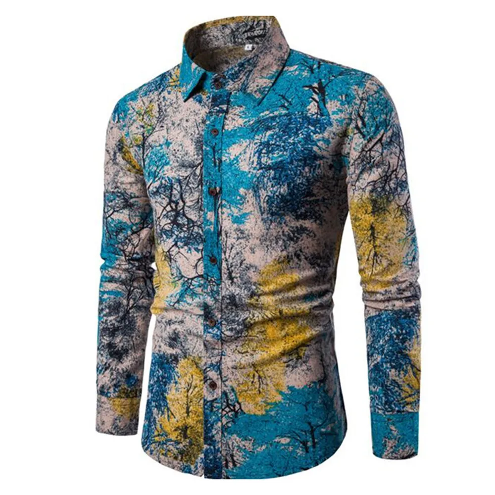 Shirt 6 Этнический стиль Мужские рубашки с длинным рукавом Мужская винтажная блуза с принтом Праздничная Повседневная блуза модная мужская элегантная вечерние рубашка большого размера 5XL - Цвет: Shirt 6