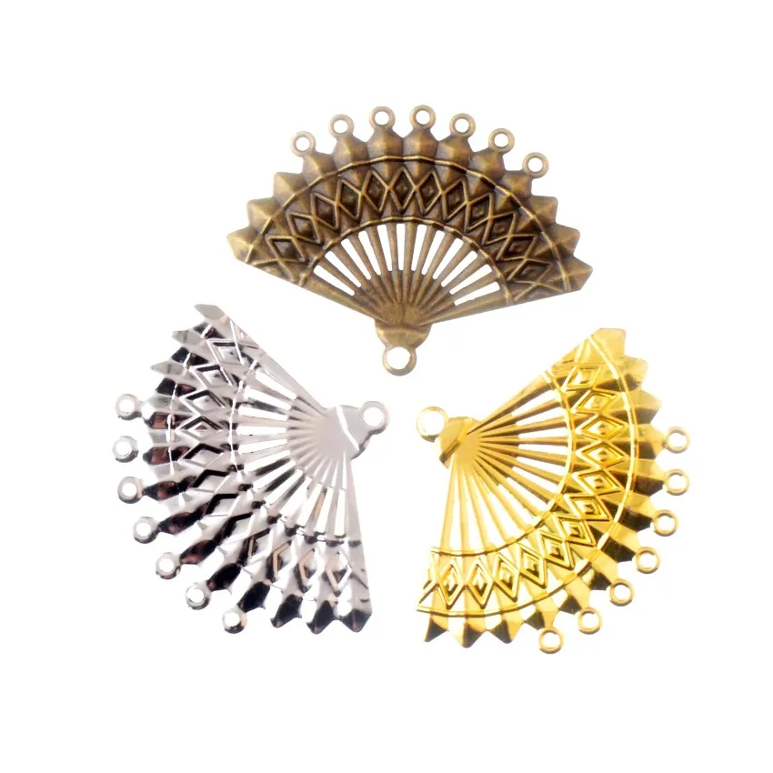

Free shipping 10Pcs 3 Color Fan Filigree Wraps Connectors Metal Crafts Gift Decoration DIY 44x57mm
