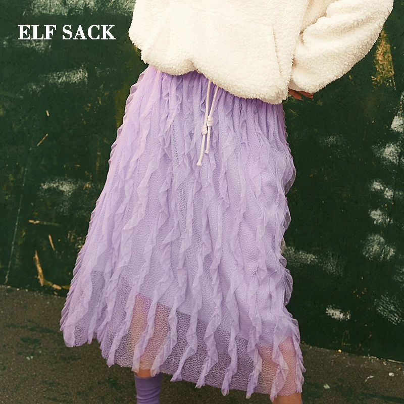 Женские стильные юбки ELF SACK повседневные однотонные линии длиной до колена