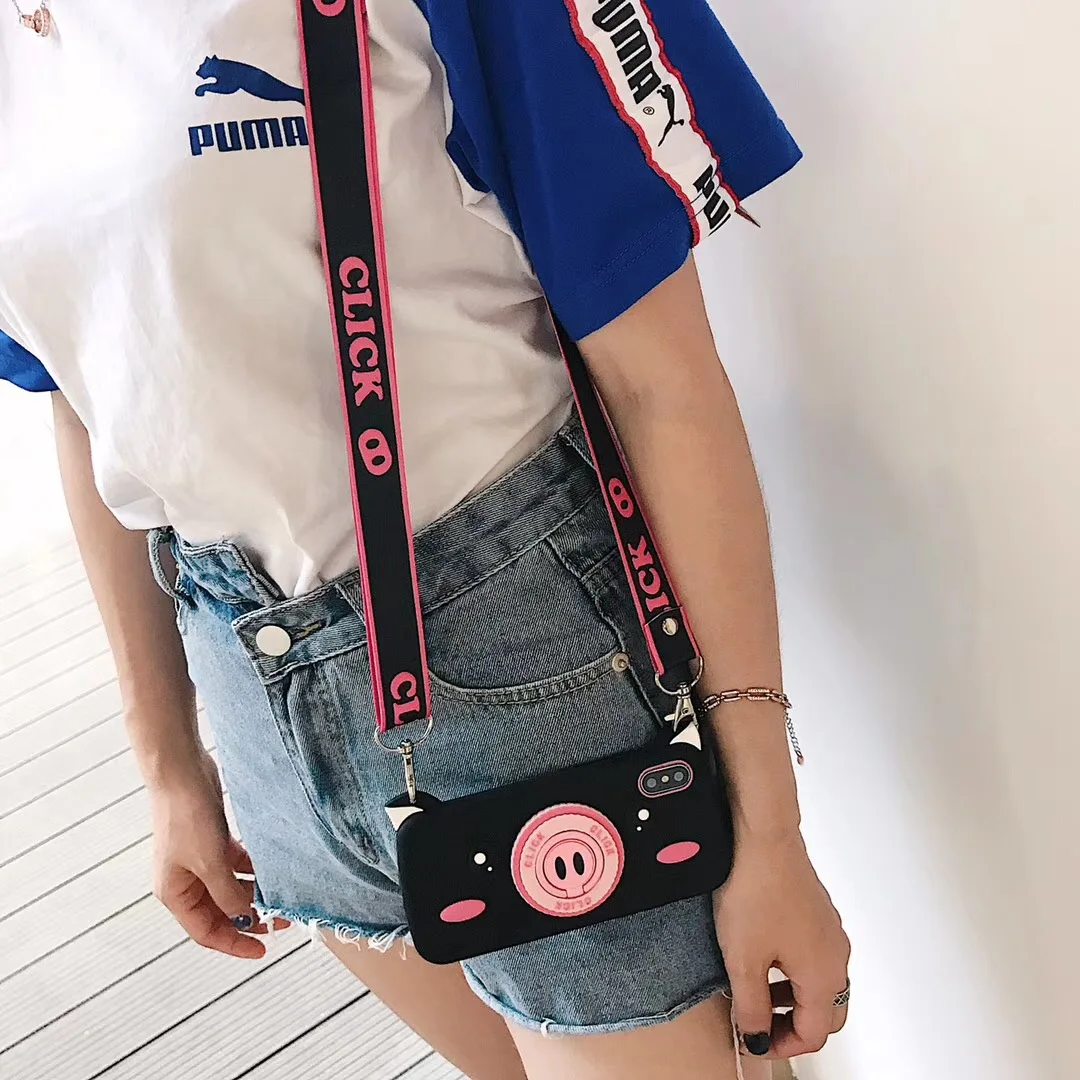 For Iphone 11 max pro X XR XS MAX Cute Cartoon Pink Pig Camera Phone Case for 6 6S 7 8 Plus Soft Silicone Anti-Knock Shell |