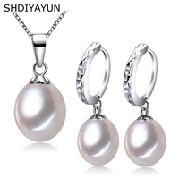 shdiyayun 2019 good fine pearl jewelry set natural freshwater pearl necklace earring 925 sterling silver set for women gift