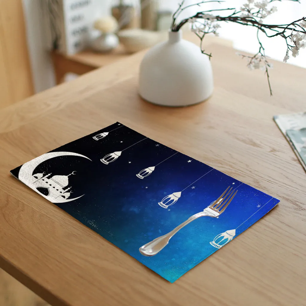 Лен Ramadan луны и звезд Мубарак коврики под посуду на стол Салфетки сервировочные