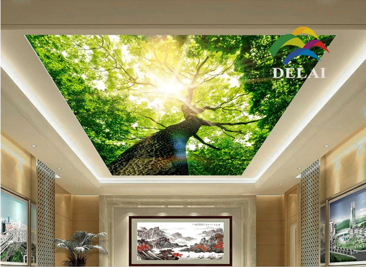 T-1611 Big Tree with huge trunk printing ceiling film sunlight through tree construction material for decoration | Обустройство дома