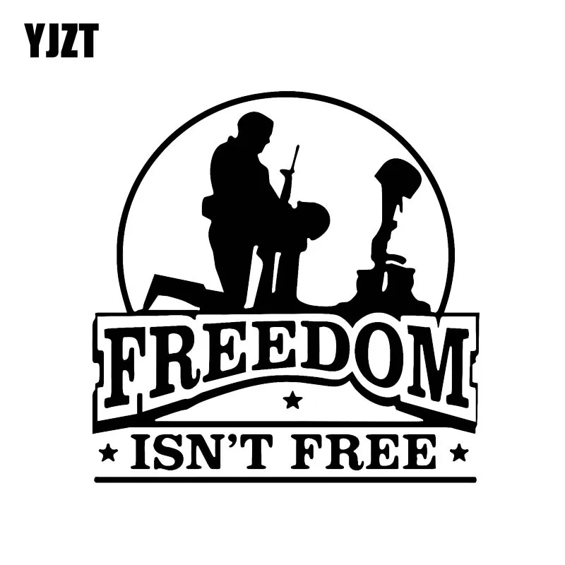 

YJZT 15.1*15.2CM Soldier Praying Freedom Isn't Free Cool Warrior Decal Black/Silver Covering The Body Car Sticker Vinyl C20-1734
