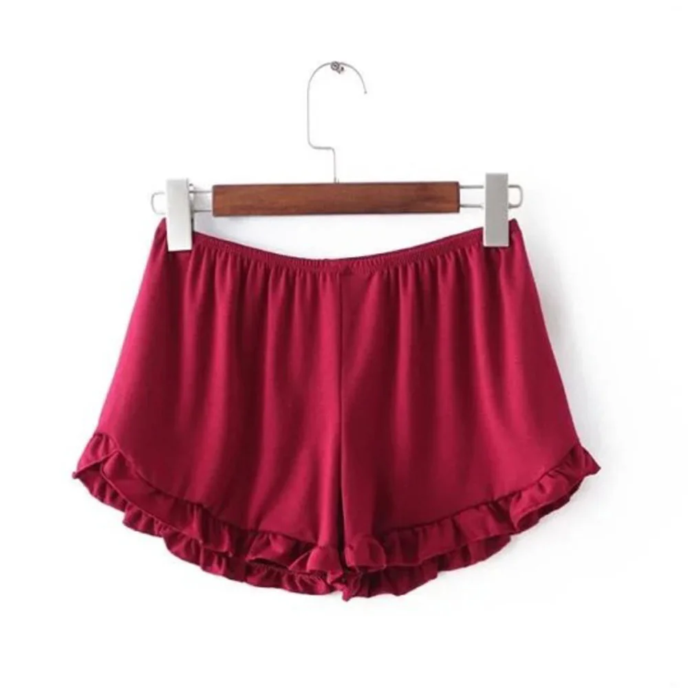 Wine red Бордовые шорты с оборками, женские летние байкерские шорты с высокой талией, черные розовые сексуальные шорты с эластичной талией, для тренировок, дома, спорта, фитнеса - Цвет: Wine red