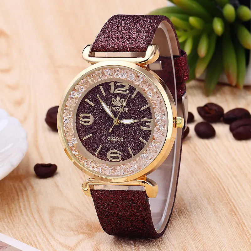 RINNADY Brand Crystal Ball Big Dial Fashion Watch Woman Shiny Red Leather Ladies Watches For Women Montre Femme Drop-Shipping | Наручные