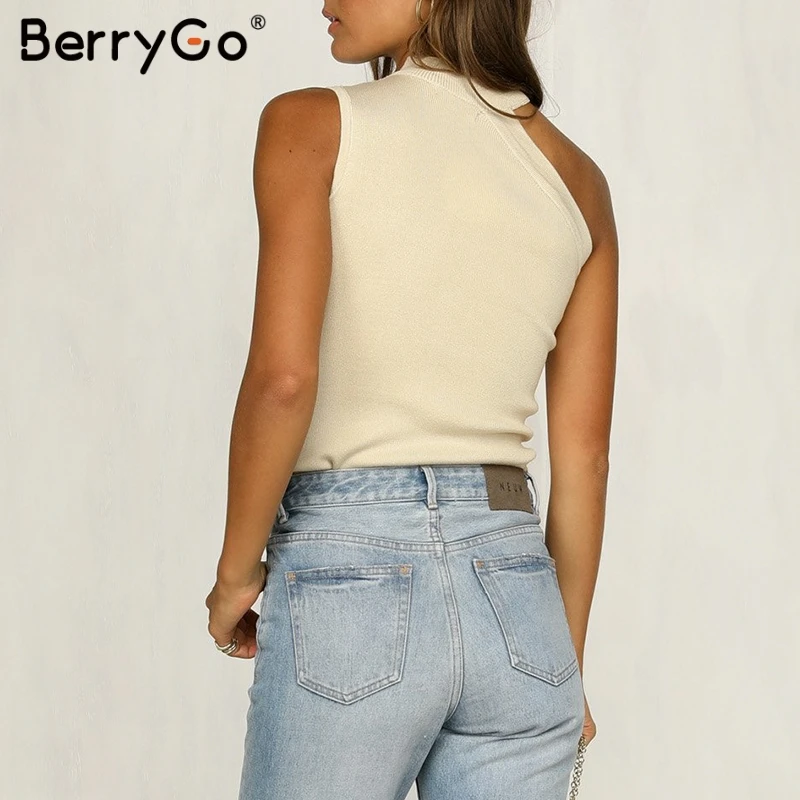 Женский облегающий Топ BerryGo белый однотонный топ с лямкой на шее для вечеринок